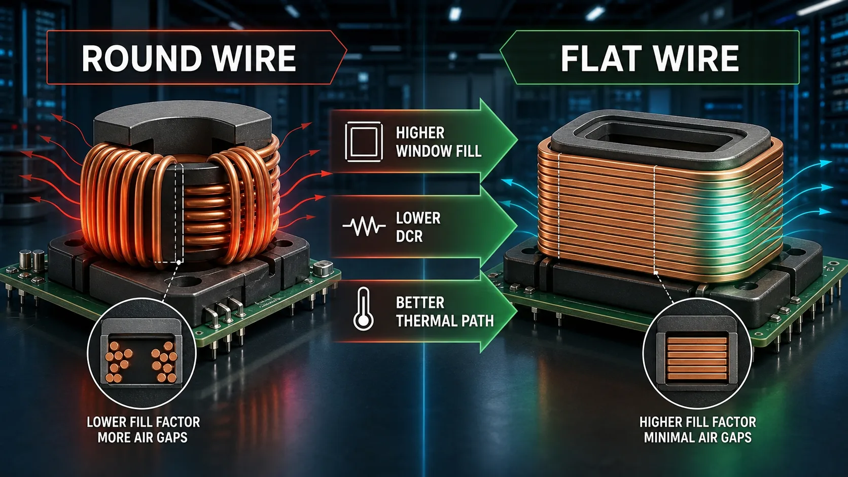 High Power Density White Paper: Round Wire vs Flat Wire Magnetics